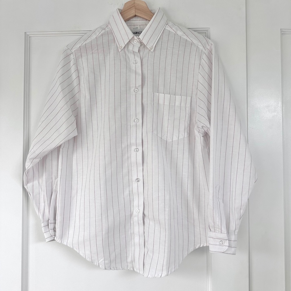 Vintage Cabin Creek Womens White Burgundy Pinstripe Button Down Shirt‎ Small 10